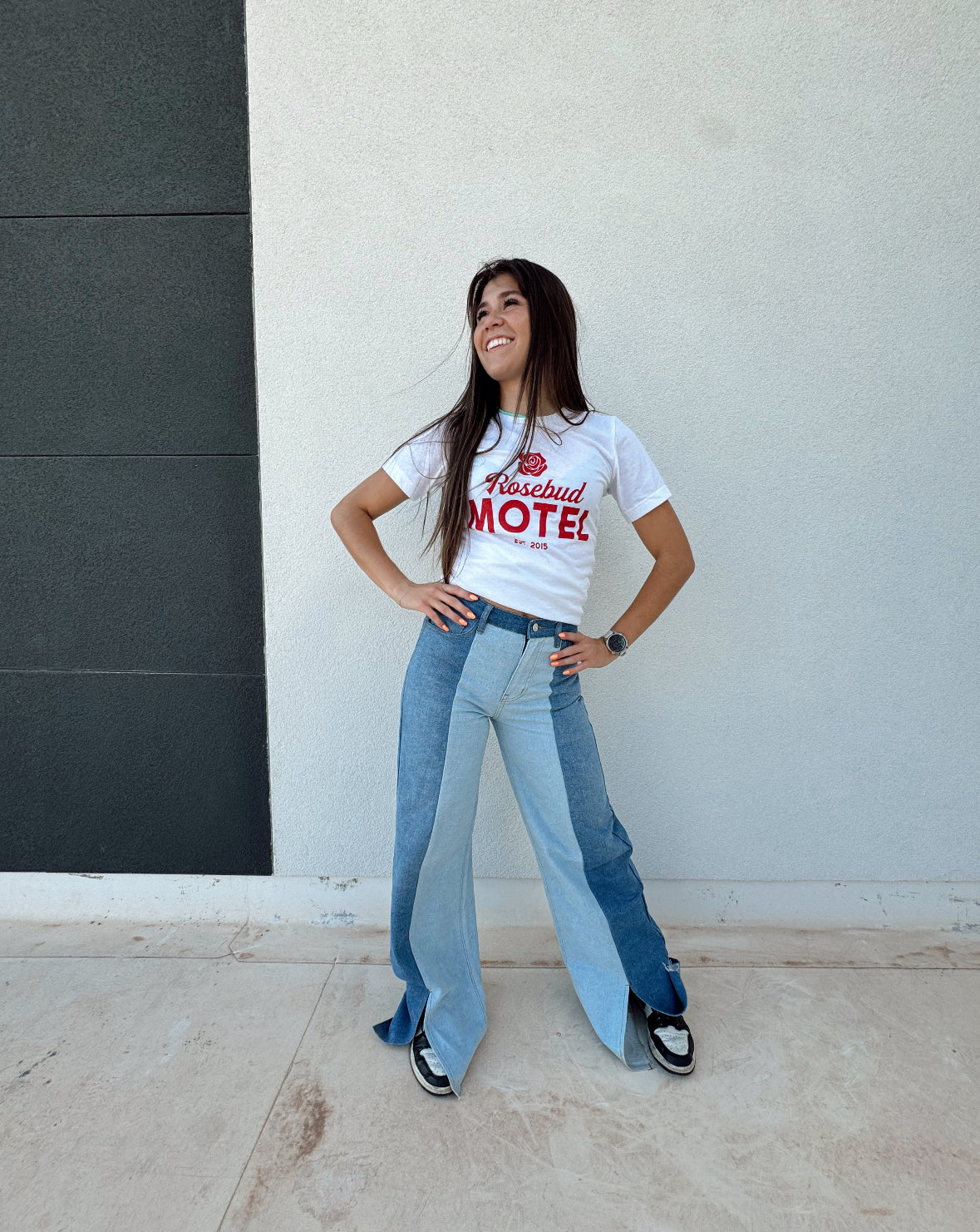 Color Block Jeans with Split Seam