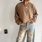 Floral Print Fleece Lined Wide Leg Denim Pants