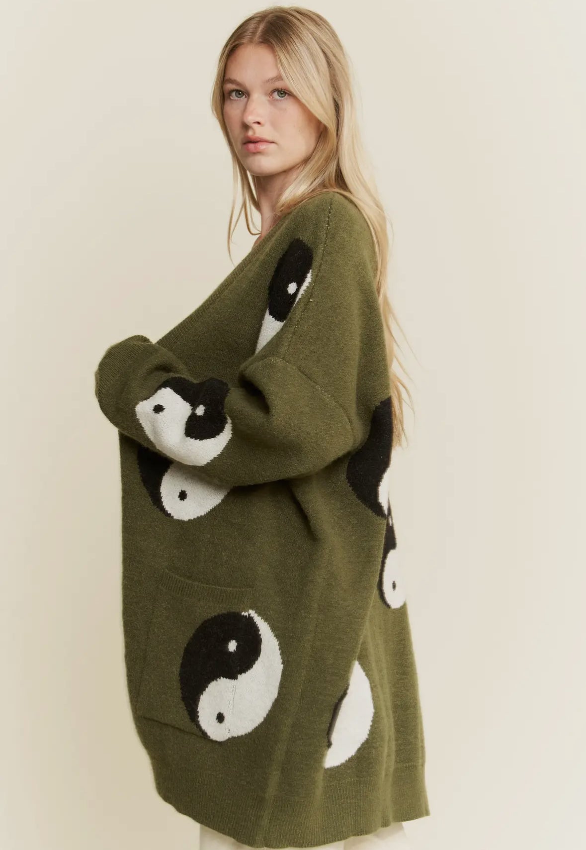 Olive Oversized Yin Yang Cardigan