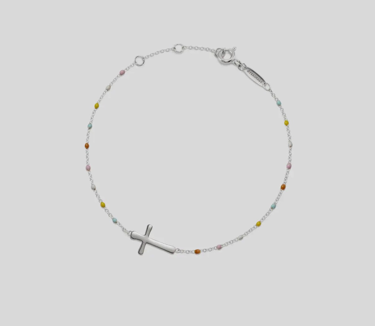 Silver Dainty Boho Color Bead Cross Bracelet in 925 Sterling Silver