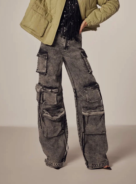 Black Acid Cargo Joggers