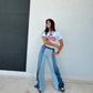 Color Block Jeans with Split Seam