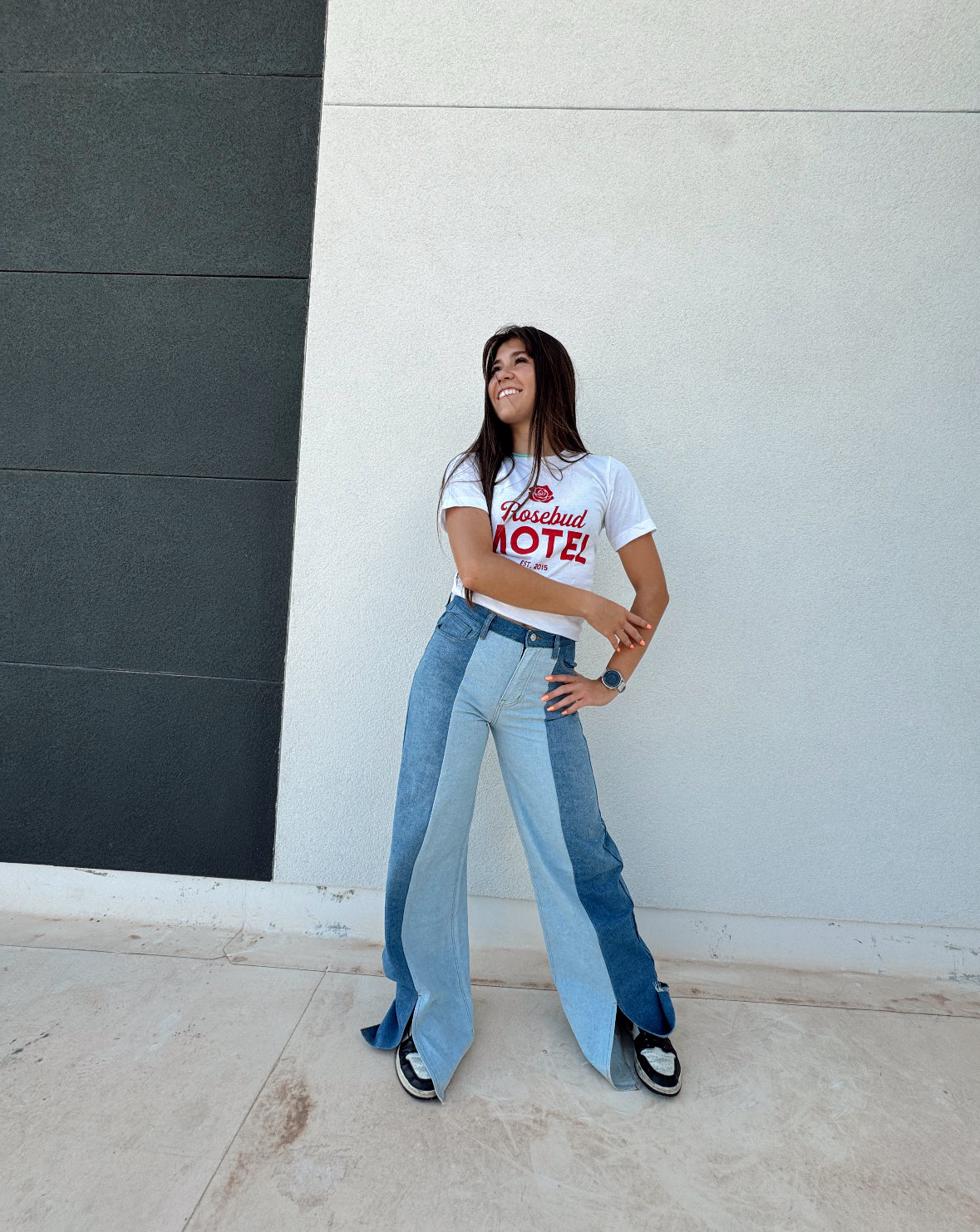 Color Block Jeans with Split Seam