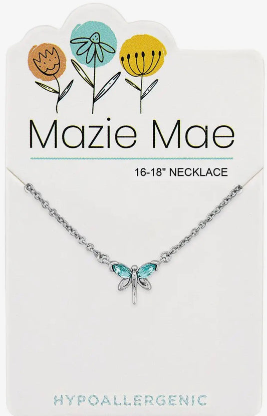 Silver Aquamarine Dragonfly Necklace