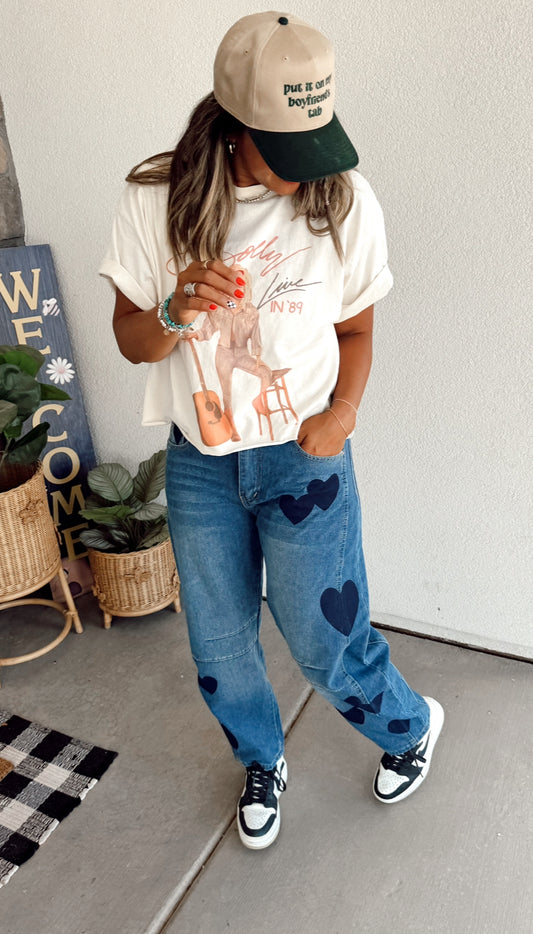 Heart Pattern Barrel Jeans