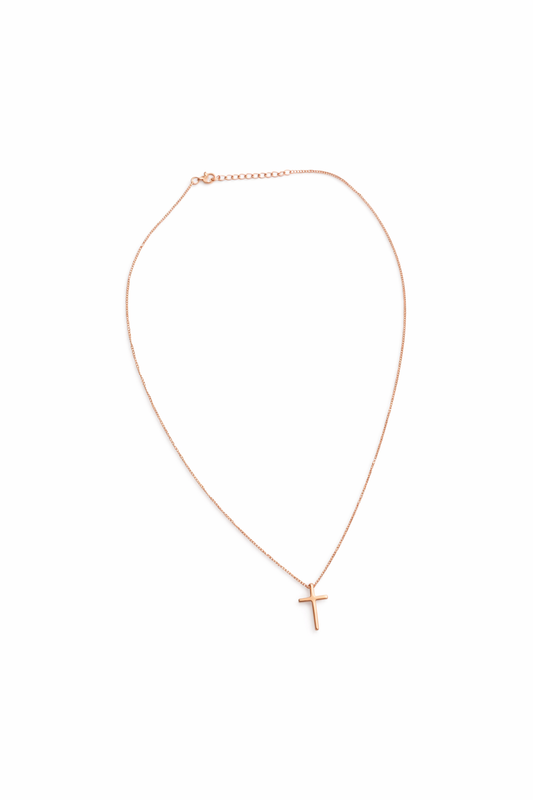 Dainty Cross Charm Pendant Necklace in 925 Sterling Silver • Rose Gold