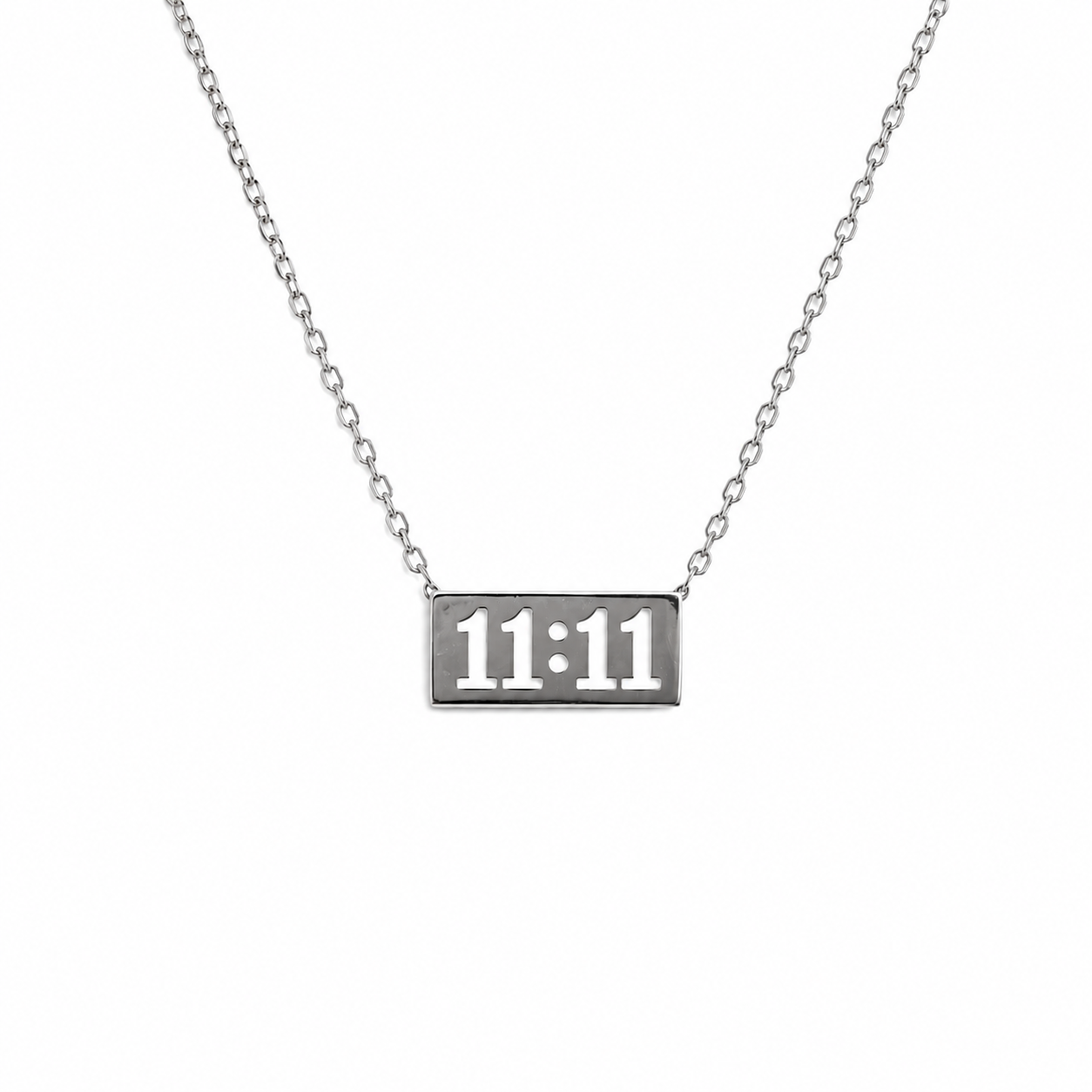 “11:11” Charm Pendant Stainless Steel Necklace • SILVER