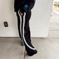 Solid Cotton Side Stripes Wide Leg Pants