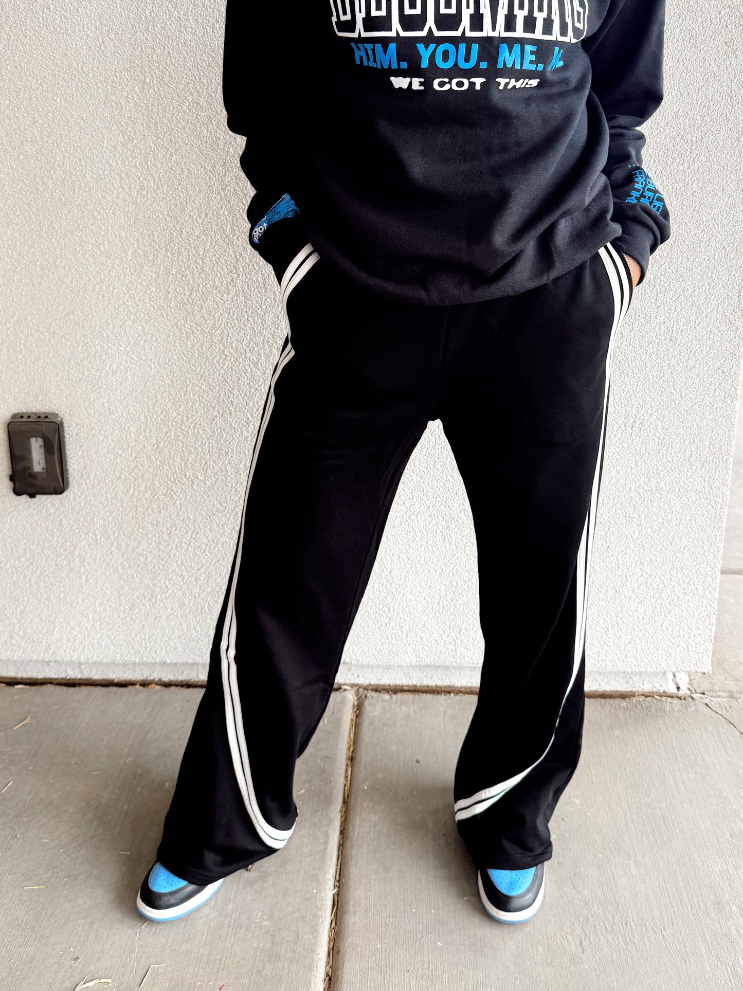 Solid Cotton Side Stripes Wide Leg Pants