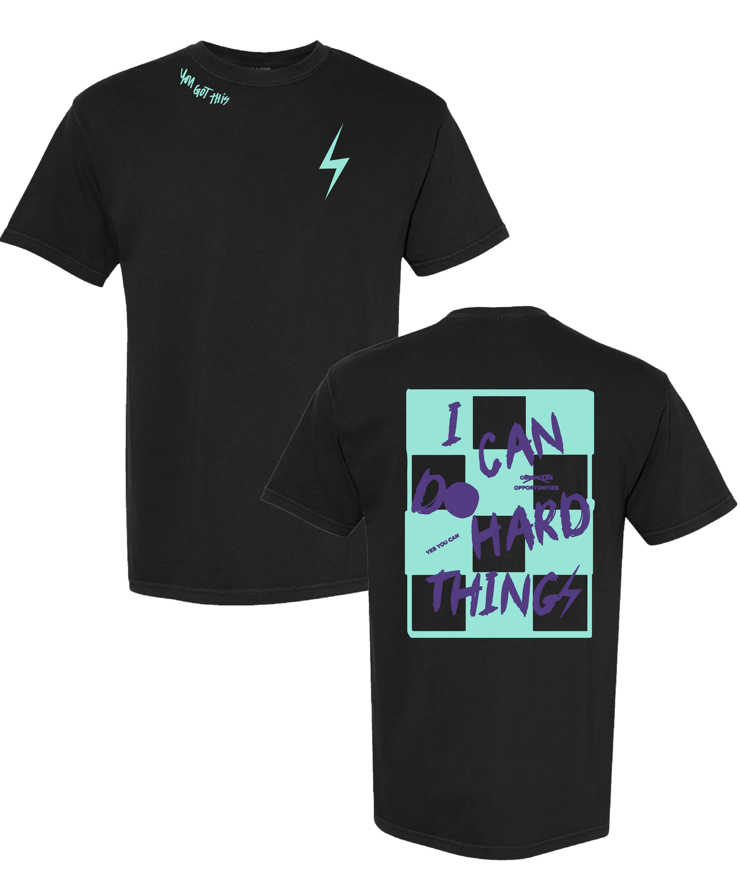PREORDER Black + Mint/Light Purple "I Can Do Hard Things" Comfort Colors Tee