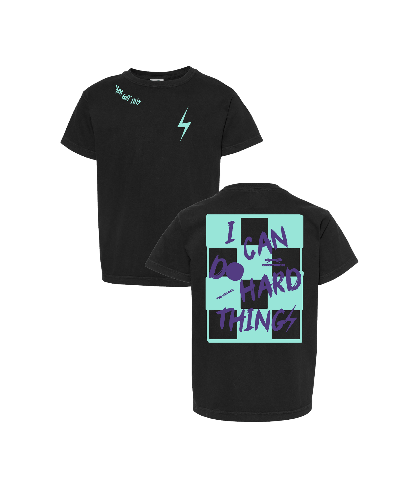 PREORDER Black + Mint/Light Purple "I Can Do Hard Things" Comfort Colors Tee