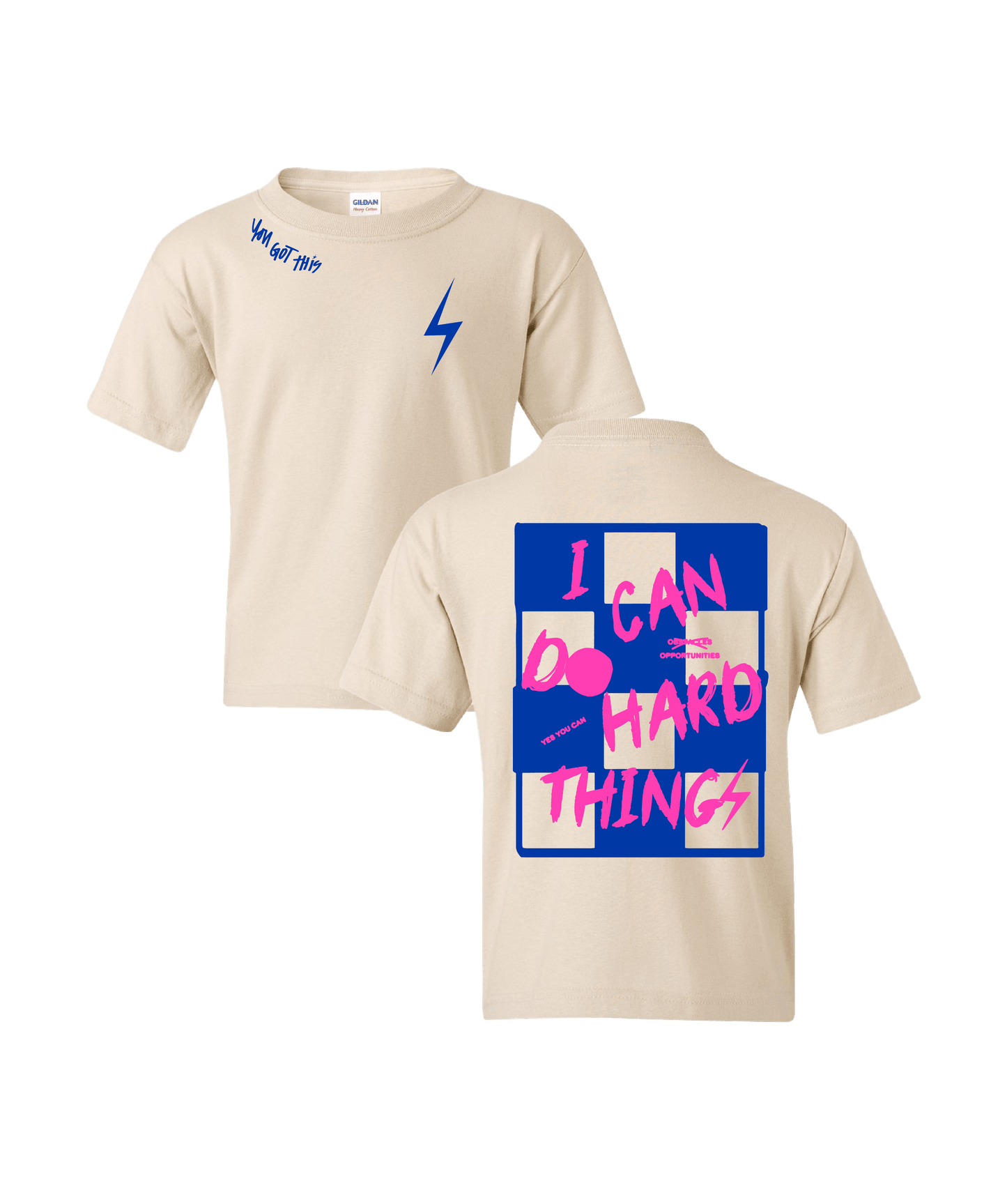 PREORDER Sand + Pink/Royal "I Can Do Hard Things" Tee