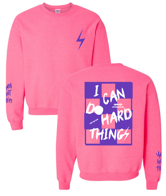 PREORDER Safety Pink + Purple/White "I Can Do Hard Things" Sweatshirt