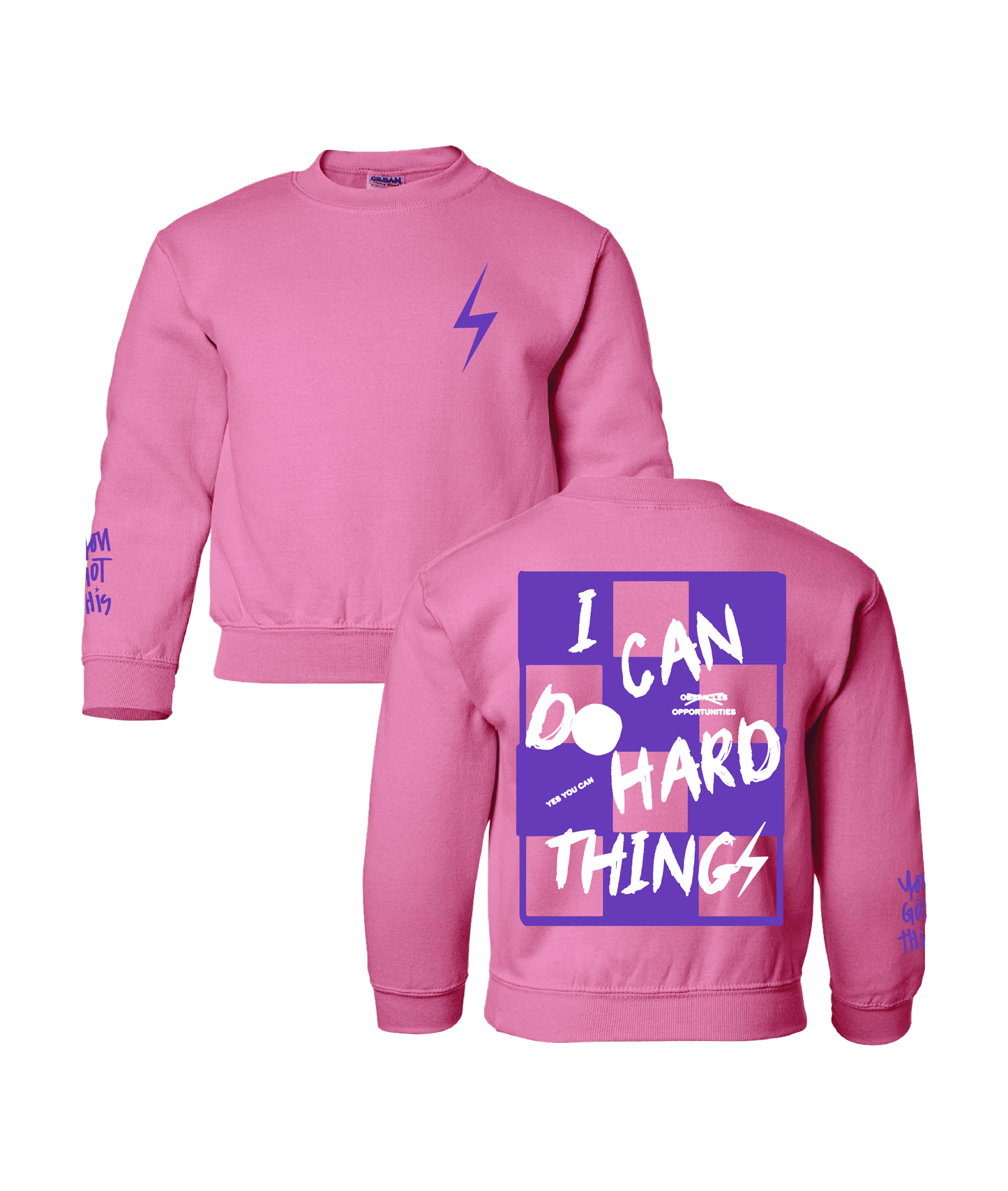 PREORDER Safety Pink + Purple/White "I Can Do Hard Things" Sweatshirt